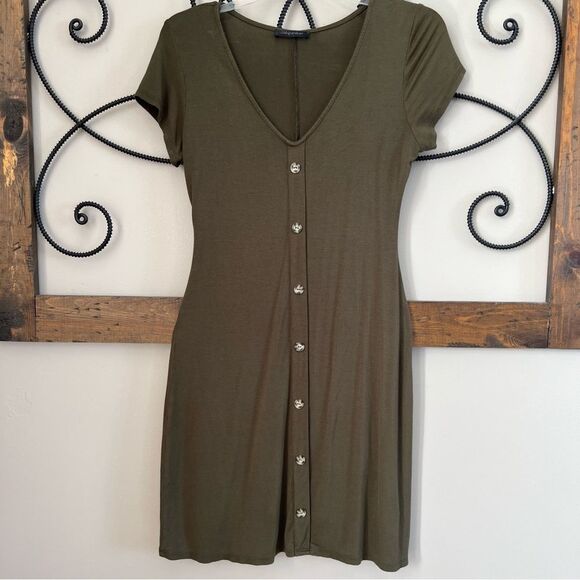 Shinestar Olive Green Lightweight Rayon Spandex Knit V Neck Size M - Picture 1 of 11